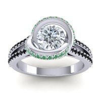 Diamond Ring In Palladium With Emerald And Black Onyx Bhramana Round Modern Ring