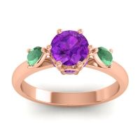 Amethyst Ring In 18K Rose Gold With Emerald Atta Pear Three-stone Ring