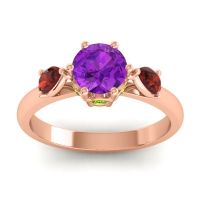 Amethyst Ring In 18K Rose Gold With Garnet And Peridot Atta Pear Three-stone Ring