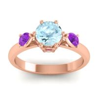 Aquamarine Ring In 18K Rose Gold With Amethyst And Ruby Atta Pear Three-stone Ring