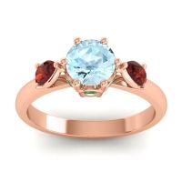 Aquamarine Ring In 18K Rose Gold With Garnet And Emerald Atta Pear Three-stone Ring
