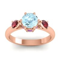 Aquamarine Ring In 14K Rose Gold With Ruby And Amethyst Atta Pear Three-stone Ring