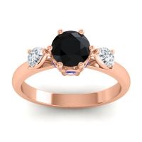 Black Onyx Ring In 18K Rose Gold With Lab Diamond And Blue Sapphire Atta Pear Three-stone Ring