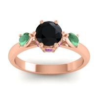 Black Onyx Ring In 18K Rose Gold With Emerald And Amethyst Atta Pear Three-stone Ring