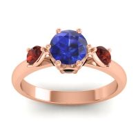 Lab Blue Sapphire Ring In 18K Rose Gold With Garnet And Black Onyx Atta Pear Three-stone Ring