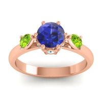 Lab Blue Sapphire Ring In 14K Rose Gold With Peridot And Aquamarine Atta Pear Three-stone Ring