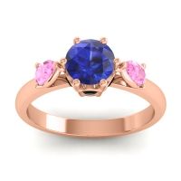Lab Blue Sapphire Ring In 18K Rose Gold With Pink Tourmaline And Black Onyx Atta Pear Three-stone Ring