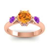 Citrine Ring In 18K Rose Gold With Amethyst And Blue Sapphire Atta Pear Three-stone Ring