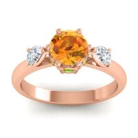 Citrine Ring In 18K Rose Gold With Lab Diamond And Peridot Atta Pear Three-stone Ring