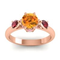 Citrine Ring In 18K Rose Gold With Ruby And Pink Tourmaline Atta Pear Three-stone Ring