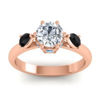 Lab Diamond Ring In 14K Rose Gold With Black Onyx And Swiss Blue Topaz Atta Pear Three-stone Ring
