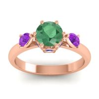 Emerald Ring In 18K Rose Gold With Amethyst And Blue Sapphire Atta Pear Three-stone Ring