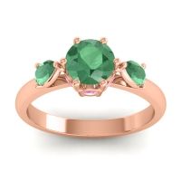 Emerald Ring In 14K Rose Gold With Pink Tourmaline Atta Pear Three-stone Ring