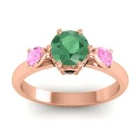 Emerald Ring In 14K Rose Gold With Pink Tourmaline And Black Onyx Atta Pear Three-stone Ring