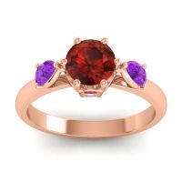 Garnet Ring In 18K Rose Gold With Amethyst And Ruby Atta Pear Three-stone Ring