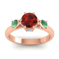 Garnet Ring In 18K Rose Gold With Emerald And Swiss Blue Topaz Atta Pear Three-stone Ring