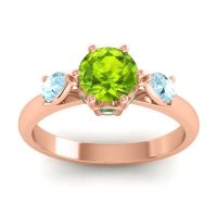 Peridot Ring In 18K Rose Gold With Aquamarine And Emerald Atta Pear Three-stone Ring