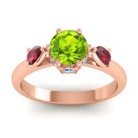 Peridot Ring In 18K Rose Gold With Ruby And Swiss Blue Topaz Atta Pear Three-stone Ring