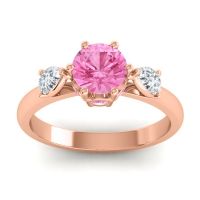 Pink Tourmaline Ring In 18K Rose Gold With Lab Diamond Atta Pear Three-stone Ring
