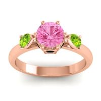 Pink Tourmaline Ring In 18K Rose Gold With Peridot And Black Onyx Atta Pear Three-stone Ring