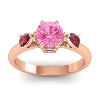 Pink Tourmaline Ring In 14K Rose Gold With Ruby And Blue Sapphire Atta Pear Three-stone Ring