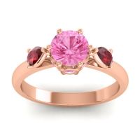Pink Tourmaline Ring In 14K Rose Gold With Ruby Atta Pear Three-stone Ring