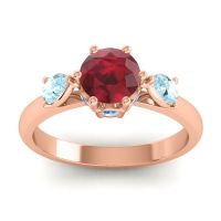 Lab Ruby Ring In 14K Rose Gold With Aquamarine And Swiss Blue Topaz Atta Pear Three-stone Ring