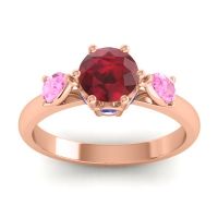 Ruby Ring In 14K Rose Gold With Pink Tourmaline And Blue Sapphire Atta Pear Three-stone Ring