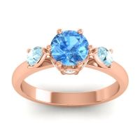 Swiss Blue Topaz Engagement Ring In 14K Rose Gold With Aquamarine And Diamond - Atta Pear Three-stone Ring
