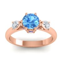 Swiss Blue Topaz Ring In 18K Rose Gold With Lab Diamond And Blue Sapphire Atta Pear Three-stone Ring
