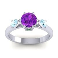 Amethyst Ring In 18k White Gold With Aquamarine And Emerald Atta Pear Three-stone Ring