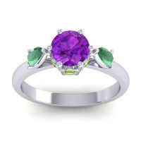 Amethyst Ring In 14k White Gold With Emerald And Peridot Atta Pear Three-stone Ring
