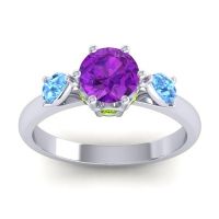 Amethyst Ring In Palladium With Swiss Blue Topaz And Peridot Atta Pear Three-stone Ring