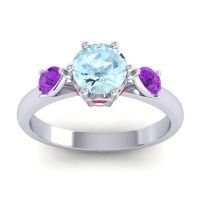 Aquamarine Ring In Palladium With Amethyst And Ruby Atta Pear Three-stone Ring
