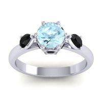 Aquamarine Ring In 18k White Gold With Black Onyx Atta Pear Three-stone Ring