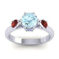 Aquamarine Ring In Palladium With Garnet And Blue Sapphire Atta Pear Three-stone Ring