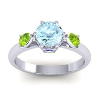 Aquamarine Ring In Palladium With Peridot And Blue Sapphire Atta Pear Three-stone Ring