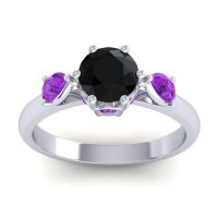 Black Onyx Ring In Palladium With Amethyst Atta Pear Three-stone Ring