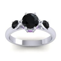 Black Onyx Ring In Palladium With Amethyst Atta Pear Three-stone Ring