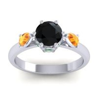 Black Onyx Ring In Palladium With Citrine And Emerald Atta Pear Three-stone Ring