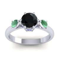 Black Onyx Ring In Palladium With Emerald And Blue Sapphire Atta Pear Three-stone Ring