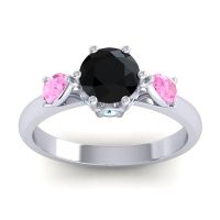 Black Onyx Ring In Palladium With Pink Tourmaline And Aquamarine Atta Pear Three-stone Ring
