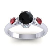 Black Onyx Ring In Palladium With Ruby And Aquamarine Atta Pear Three-stone Ring