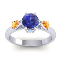 Lab Blue Sapphire Ring In Palladium With Citrine And Swiss Blue Topaz Atta Pear Three-stone Ring