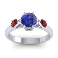 Blue Sapphire Ring In Palladium With Garnet And Emerald Atta Pear Three-stone Ring