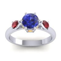 Lab Blue Sapphire Ring In Palladium With Ruby And Citrine Atta Pear Three-stone Ring