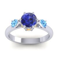 Lab Blue Sapphire Ring In Palladium With Swiss Blue Topaz And Citrine Atta Pear Three-stone Ring