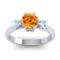 Citrine Ring In Palladium With Aquamarine And Emerald Atta Pear Three-stone Ring