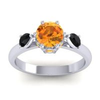 Citrine Ring In Palladium With Black Onyx Atta Pear Three-stone Ring