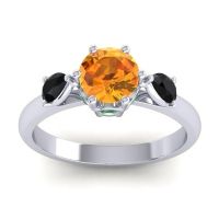Citrine Ring In Palladium With Black Onyx And Emerald Atta Pear Three-stone Ring